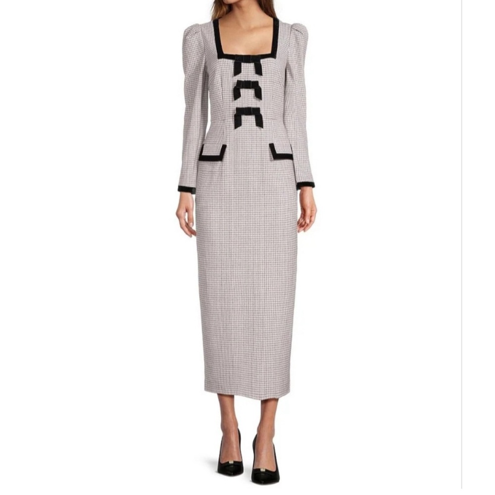 Antoino melani born on fifth catherine houndstooth velvet bow midi dress.